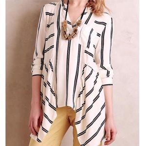 Womens Maeve Lainey Henley‎ Striped Tunic Blouse Size 6 Cream/Black